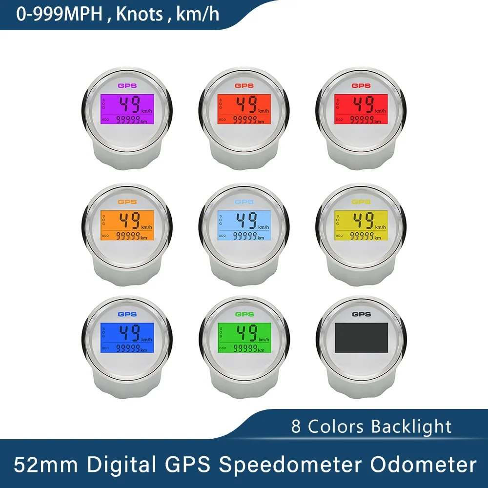 

ELING Digital 52mm 85mm GPS Speedometer Odometer 0-999knots km/h MPH with 8 Colors Backlight for Yacht Vessel Motorcycle 12V 24V