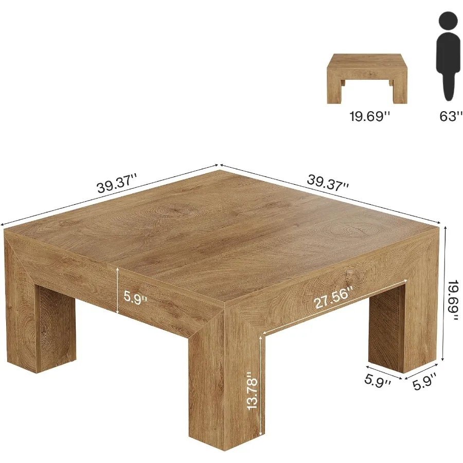 Farmhouse Square Coffee Table for Living Room, Wood, White, Sturdy Legs and Easy Assembly