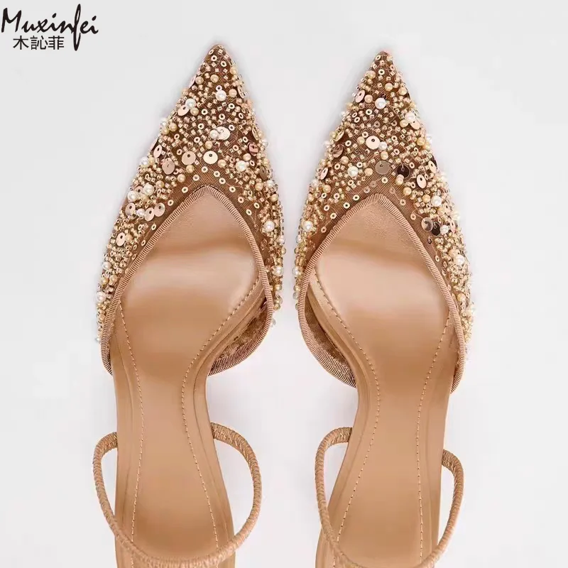 Damenschuhe, Sommer 2026 Neuheit, High Heels, Spitze Pailletten, Perlenbesetzte Business-Mode, Damen-Mueller-Schuhe – Detail 6