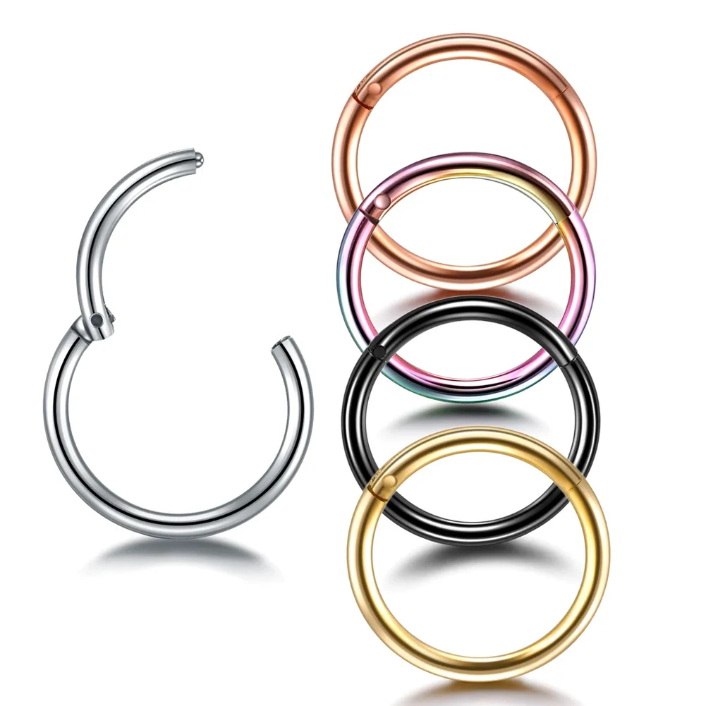 1/5Pc 316L Stainless Steel Twist Hinged Septum Nose Rings Hoop for Women Men, Septum Clicker Cartilage Tragus Helix Ear Piercing