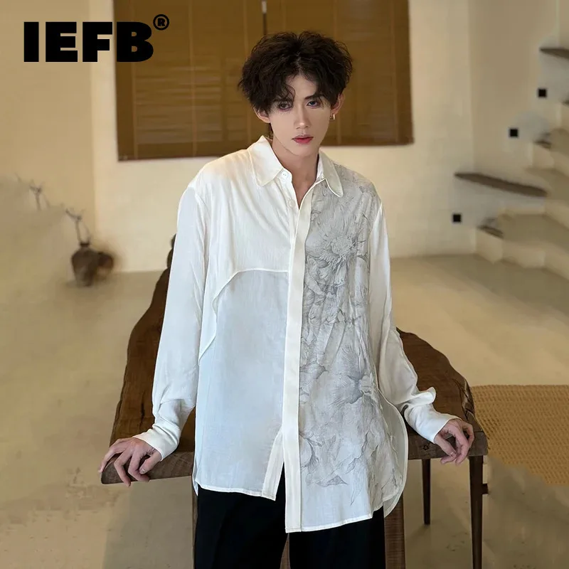 

IEFB Men's Shirt Long Sleeve New Chinese Style Printing Single Breasted Lapel Causal Male Clothing 2024 Summer Trend 9C5454