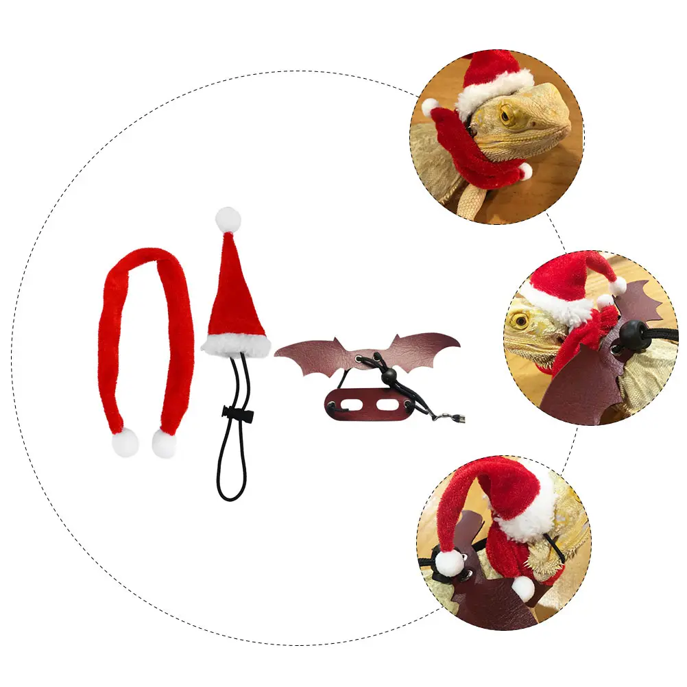 

1Set Lizard Christmas Hat Decor Reptile Pet Costume Set Lizard Towing Rope for Outdoor Walks Comfortable Skin Safe Material