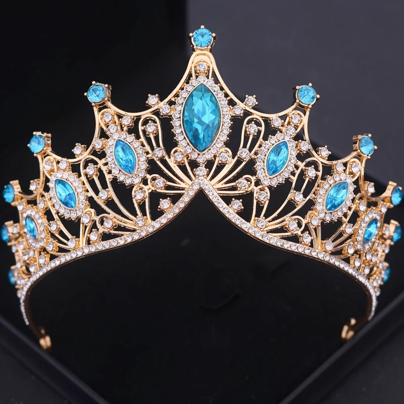 الفاخرة بحيرة الأزرق تاج تيارا حزب الإكليل التيجان والتيجان للنساء الزفاف حفل زفاف إكسسوارات الشعر مجوهرات تاج تيارا