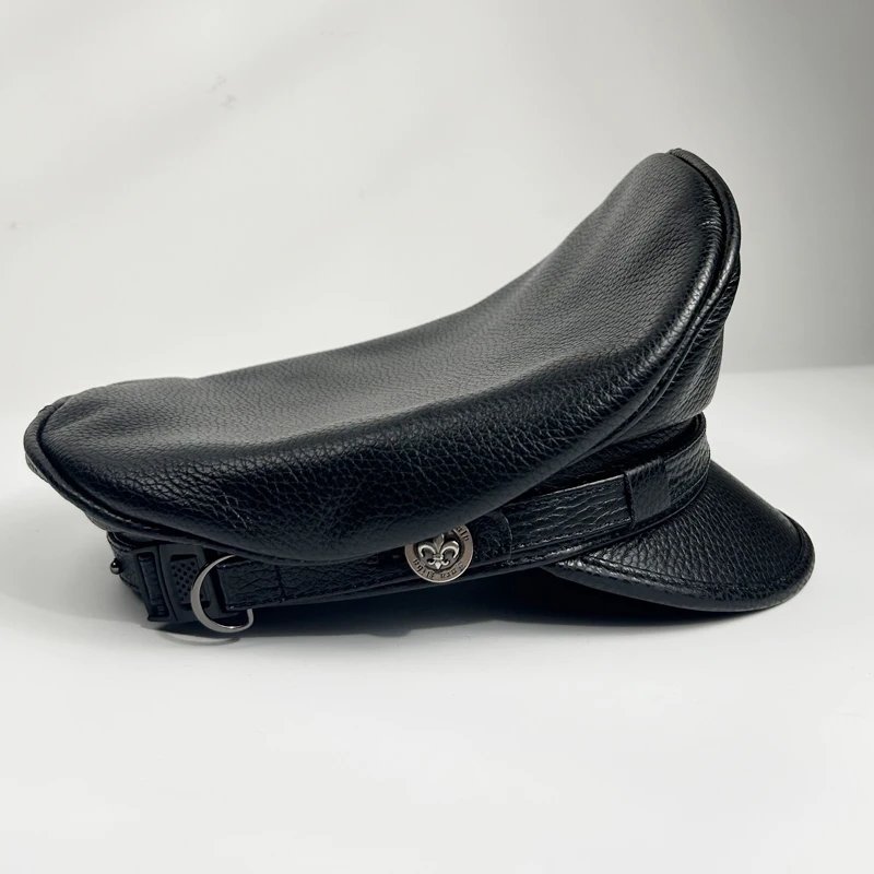 2025 Retro German Military Caps For Men Male Genuine Leather Flat Top Hats European American Captain Locomotive Chapeau