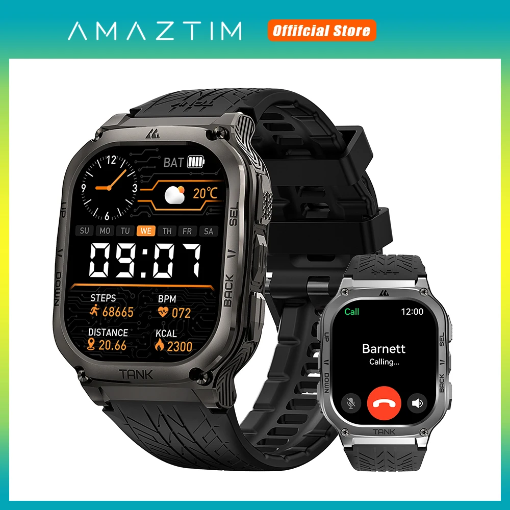 2024 Original AMAZTIM TANK M3 Smartwatches For Men Smart Watch Women 480mAh AMOLED AOD Waterproof Fitness Electronic Watches