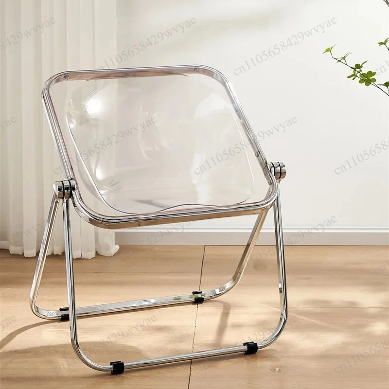 Nordic Retro Acrylic Folding Chair, Transparent Backrest, Dining Sofa Makeup Stool