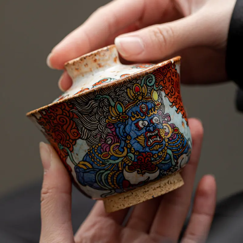 Wabi Sabi Wind Handmade Tea Bowl Cup, Hand Painted, Cover Cup Tea Bowl, Handmade