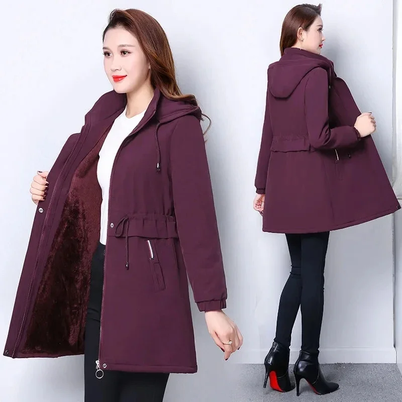 Mid length Thicken Windbreak Coat Women's Winter New Korean Ladies Loose Cotton Hooded Jacket Warm Slim Female Casual Overcoat