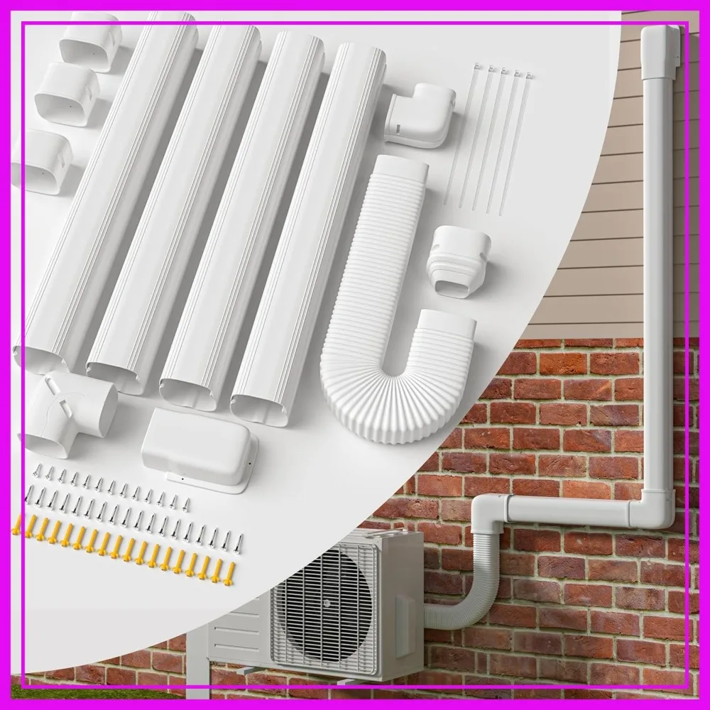 

4'' 16 Ft Mini Split Line Set Cover, Heat-Resistant & Paintable PP Pipe, Central AC Heat Pump Full Set