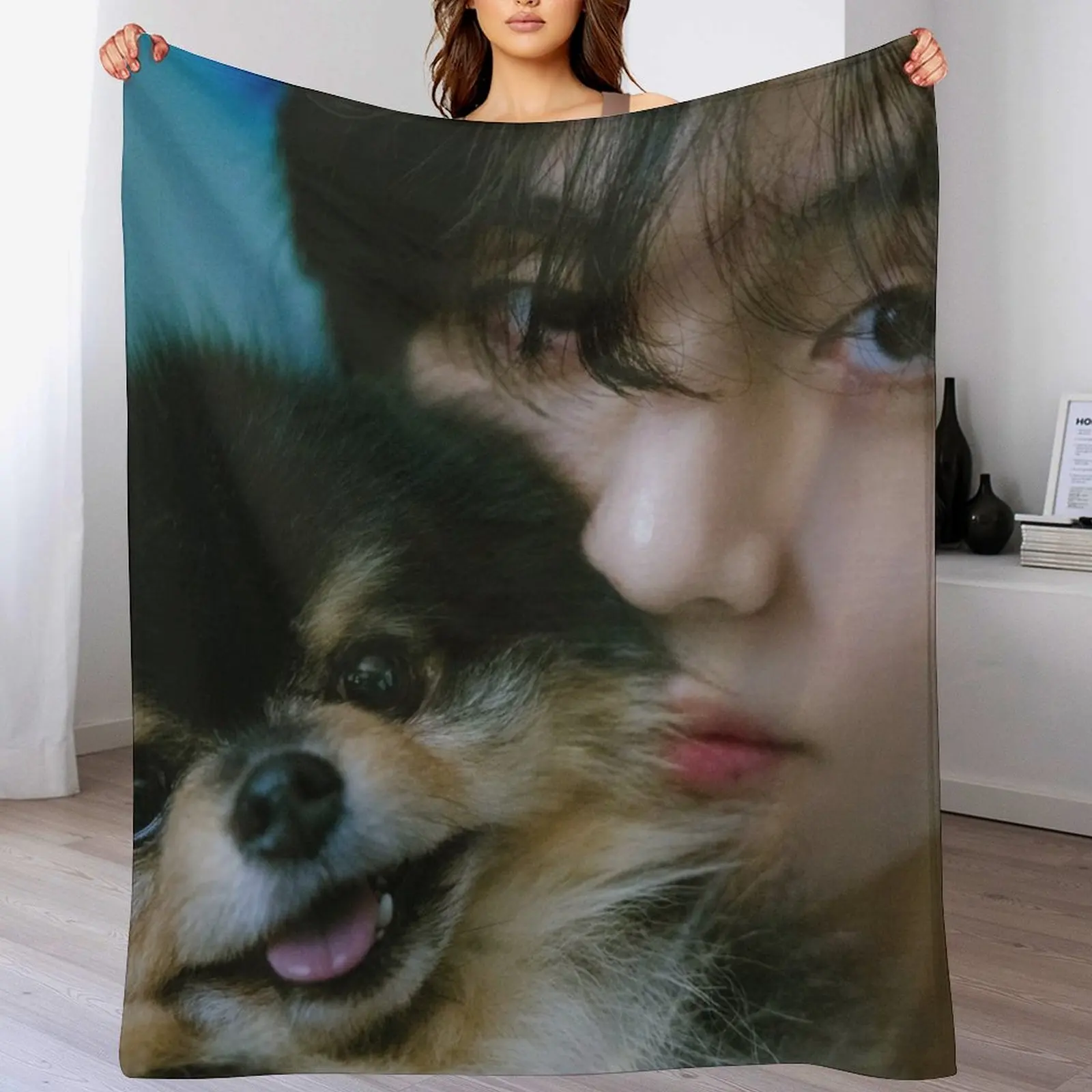 Taehyung with Yeontan layover Throw Blanket Loose Plush Blankets