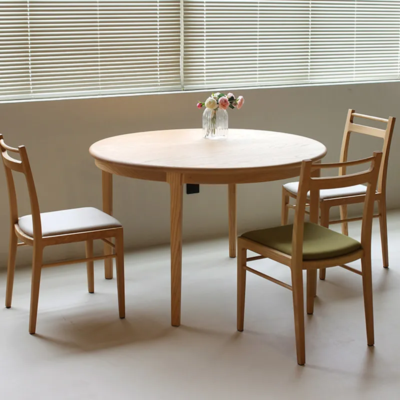 LMM Nordic pure solid wood round dining table log style dining table and chairs dining table household