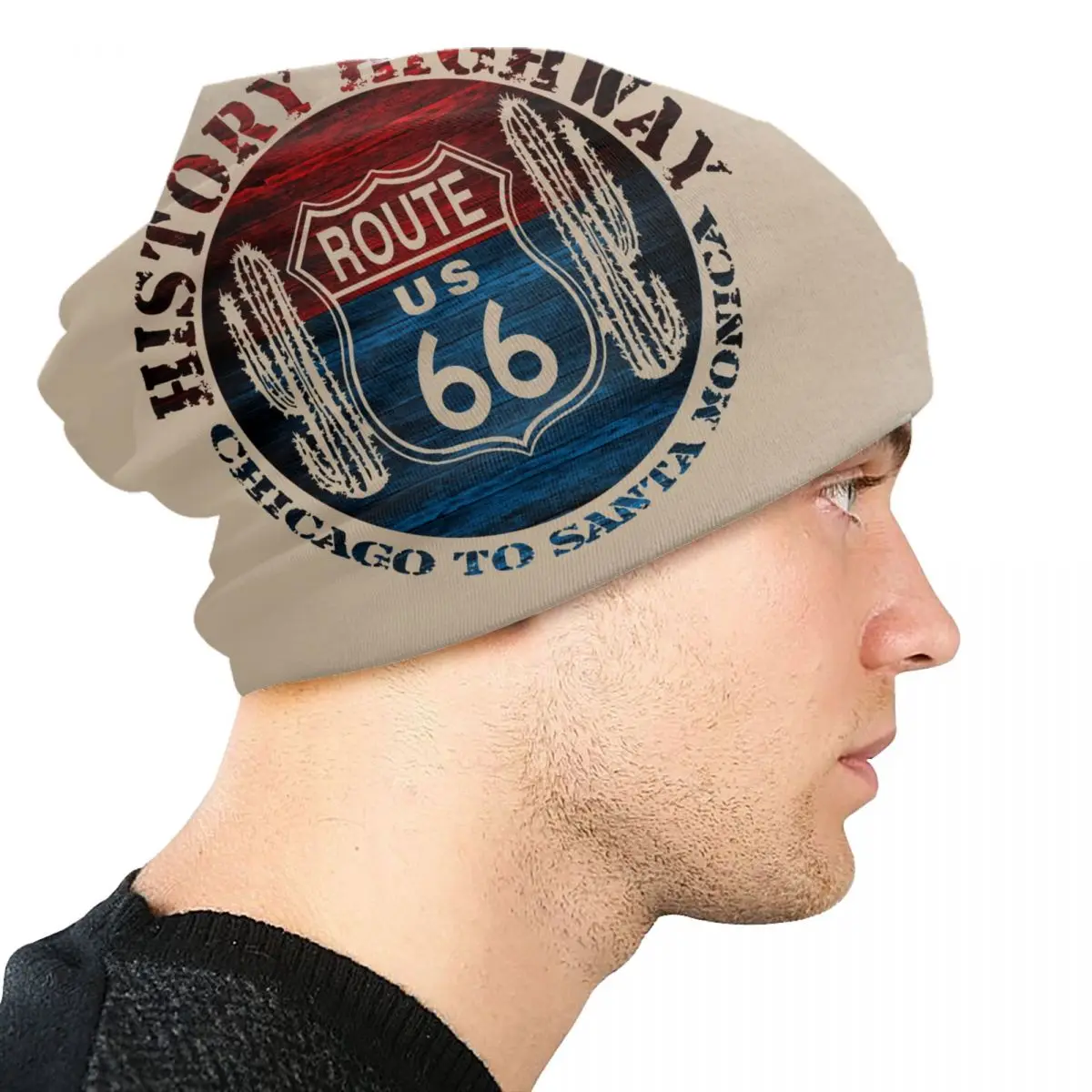 Route 66 America Road Vintage Trip Skullies Beanies Caps Unisex Winter Warm Knitting Hat Cool Adult Bonnet Hats Outdoor Ski Cap