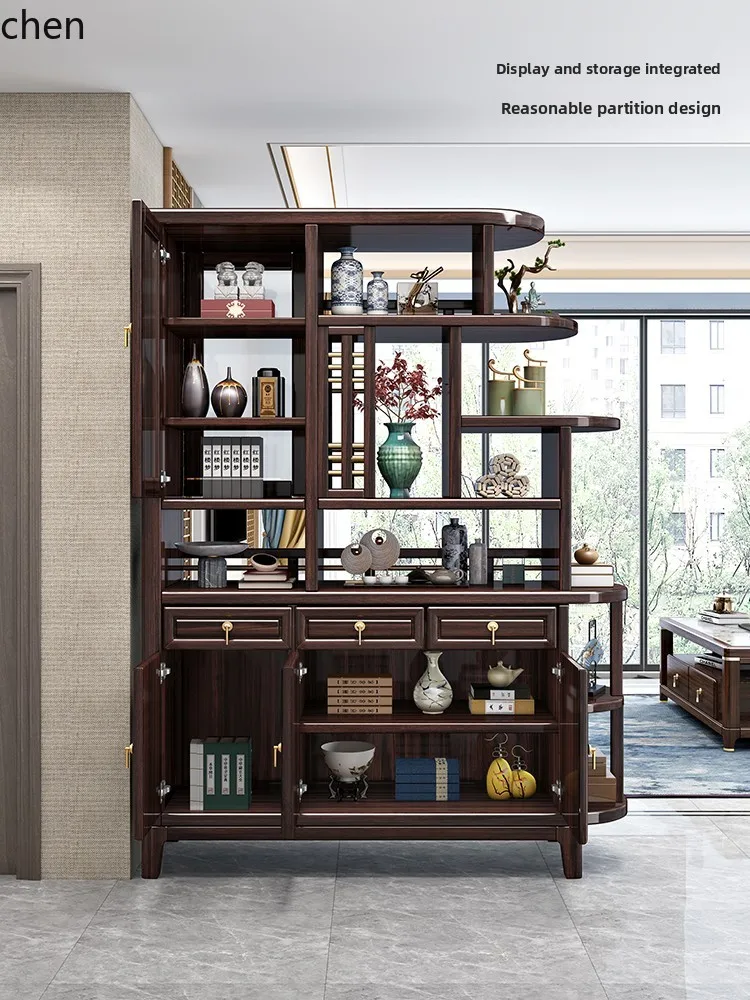 

QZT Solid Wood Entryway Cabinet Purple Sandalwood Living Room Double-Sided Screen Partition Cabinet
