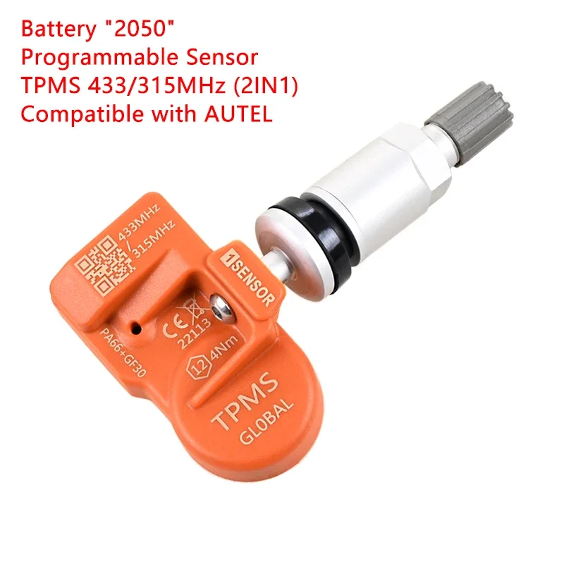 TPMS Programmable Sensor 315/433MHz 2in1 Metal Battery 2050 Tire Pressure Sensor Universal Unlimited Edit Compatible For AUTEL