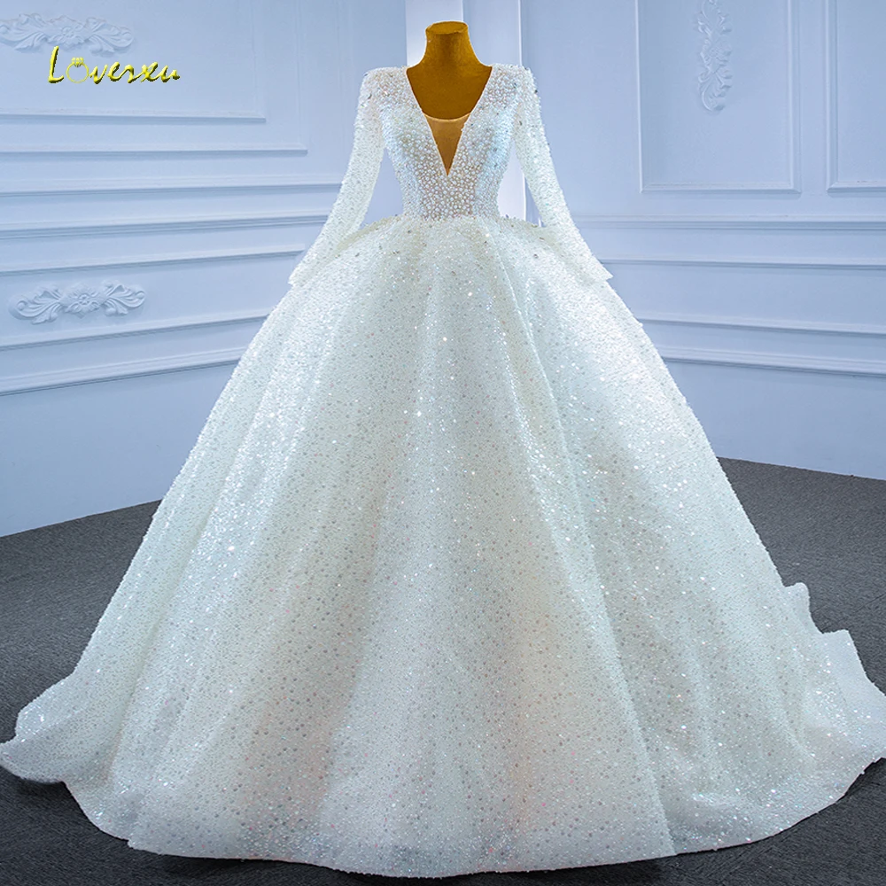 

Loverxu Ball Gown Princess Wedding Dresses 2024 O-Neck Long Sleeve Vestido De Novia Beaded Crystal Charming Shiny Robe De Mariee