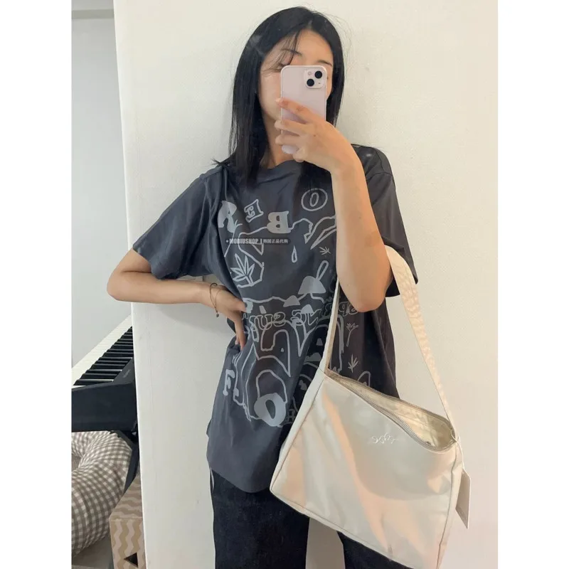 Fashion Korean Brand Tote Handbag Nylon Mucu And Ebony Bags Embroidered Logo Shoulder Bags Chic Commuter Handheld Bags For Women