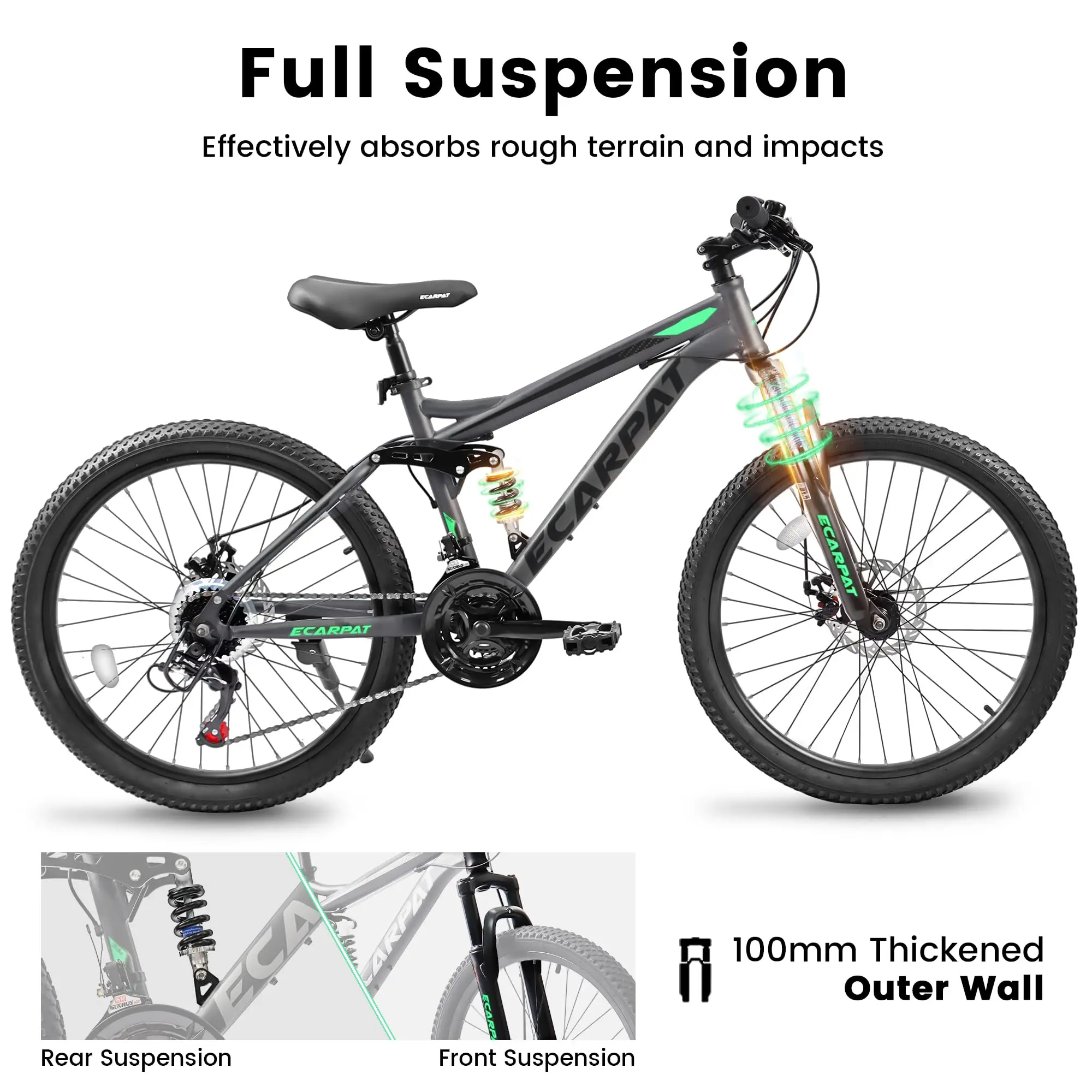 

Alixeperss Store 24 Inch Mountain Bike with Full Suspension, 21 Speed Shifter Lever with Gear Indicator, High Carbon Steel Frame
