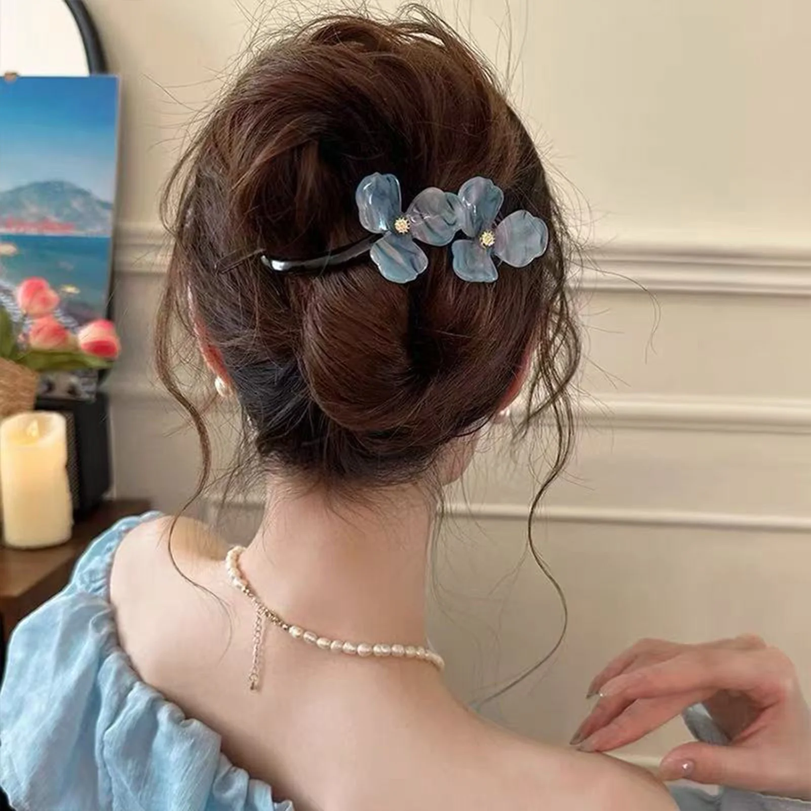 Pinza para el pelo de flor elegante para mujer, pinzas para el pelo de verano, tocado, cabeza trasera, cuchara, horquilla para el pelo, Clip grande de pico de pato, Clip para cola de caballo