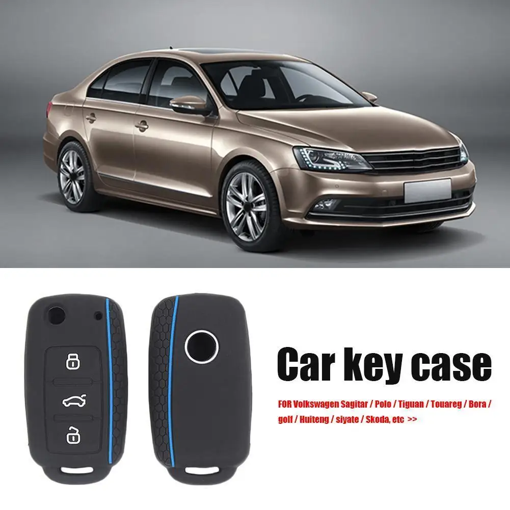 

Car Remote Key Fob Silicone Car Key Protection Shell Bag 3 Buttons Remote Key Fob Case Cover for VW Polo Phaeton Skoda Seat Bora