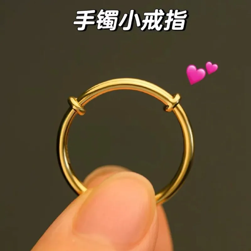 

24K gold push-pull ring mini plain ring small bracelet real gold female simple versatile adjustable AU999 ring