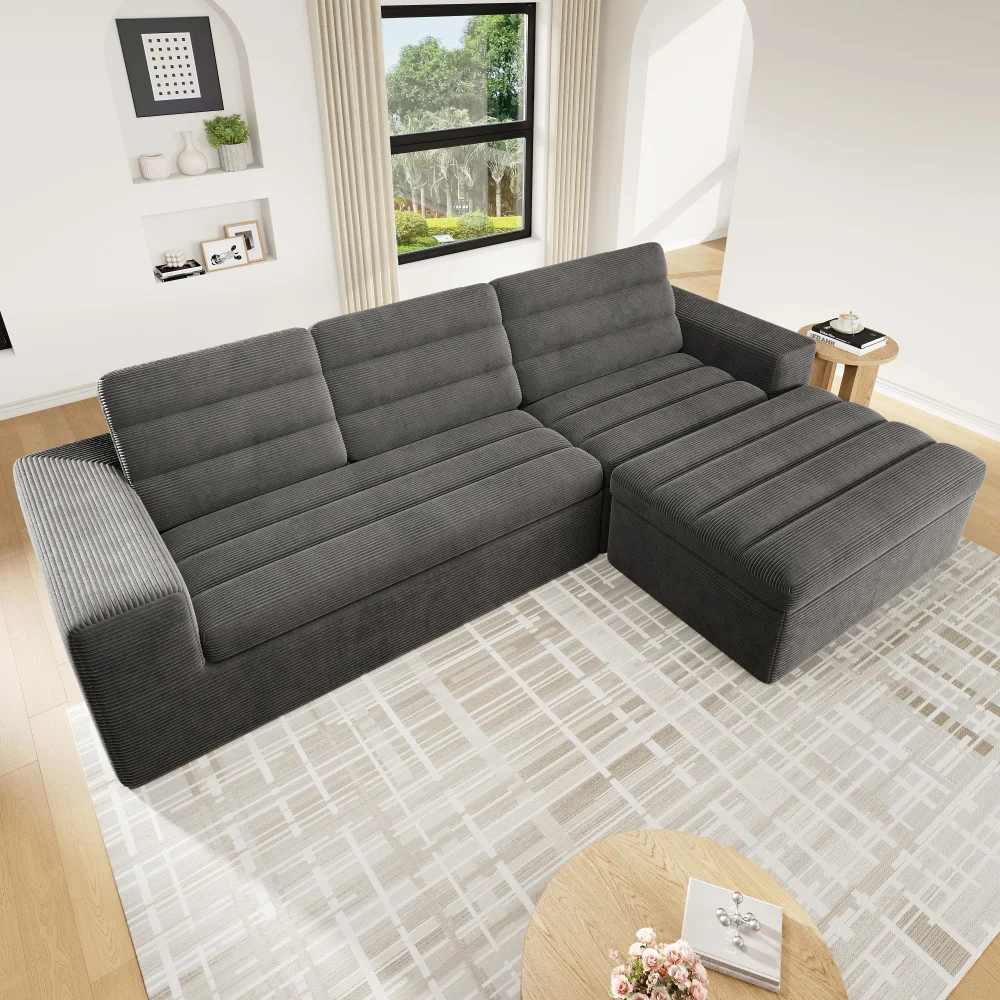Knochenloses, modulares L-förmiges Cloud-Sofa, frei kombinierbares DIY-Sofa aus Cordstoff, werkzeuglos, keine Montage erforderlich, plüschiger Komfort, knochenloses Design, vielseitige