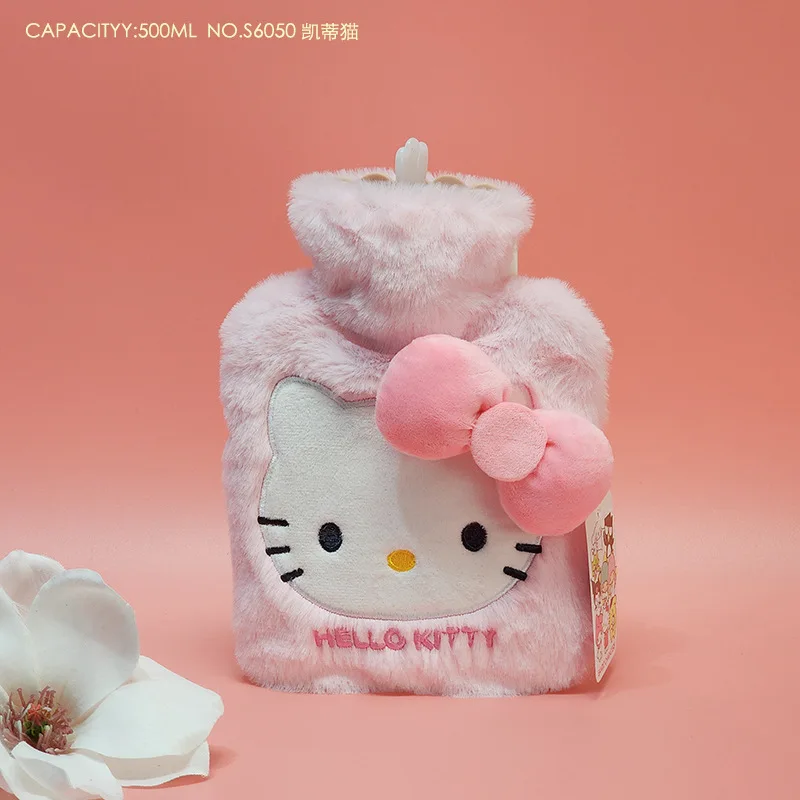 500Ml Cartoon Hello Kitty Cinnamoroll My Melody Removable Plush Hot Water Bottle Kawaii Girls Water-Injected Handwarmer Bag