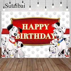 White 101 Dalmatians Dogs Backdrop for Birthday Party Supplies 101 Dogs Banner for Party Decoration Baby Shower Photo Background