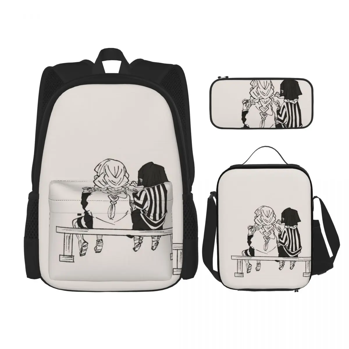 

Mitsuri Kanroji And Iguro Obanai Backpacks Bookbag Students School Bags Cartoon Kids Rucksack Lunch Bag Pen Bag Three-Piece Set