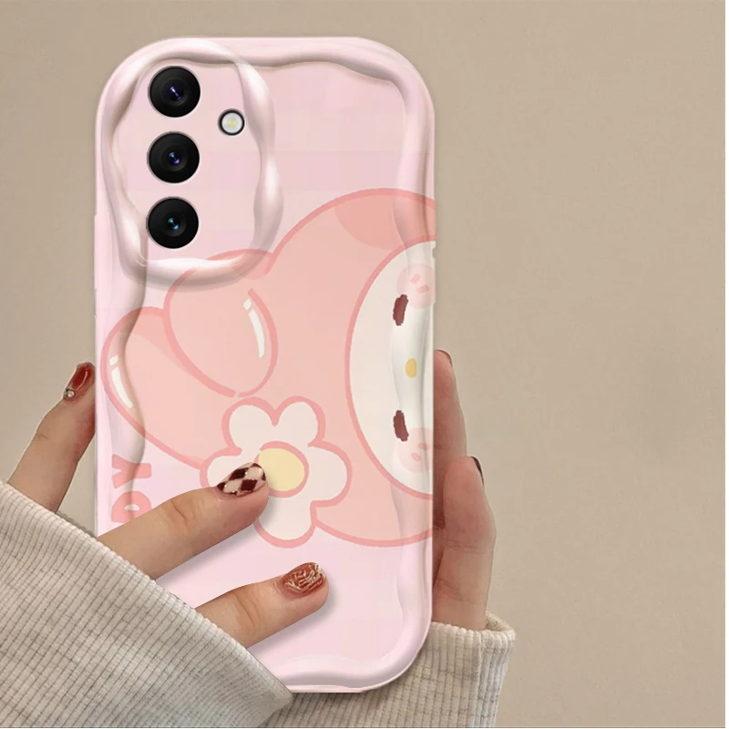 Hello Kitty Cinnamoroll 3D Wave Phone Case For Samsung Galaxy A54 A34 A24 A14 A13 A53 A33 A73 A23 A52 A52S A32 A22 A12 A51 A71