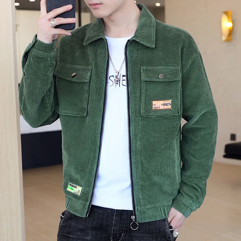 

New 2025 Men's Casual Corduroy Jaet Sli Versatile Spring Autumn Korean Version Faionable Youthful Long Sve Loose Fit