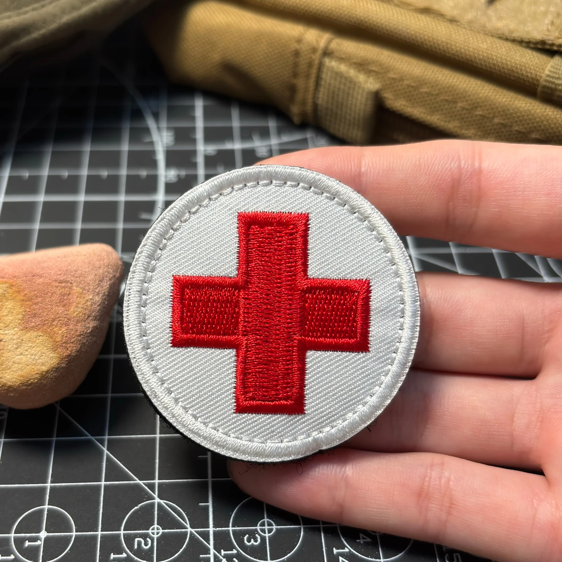 First Aid Red Cross Round Patch, Hiking Camping First Responder Backpack Decoration with Hook & Loop - view 2