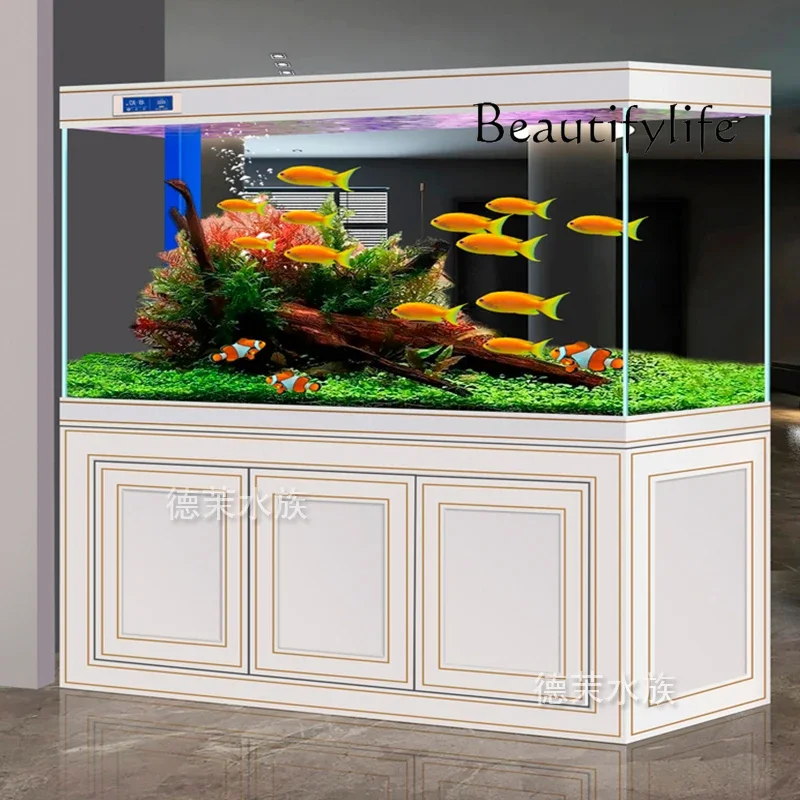 

Acquario cinese di lusso leggero per acquario contro il muro, schermo quadrato in vetro ultra bianco per azienda, filtro inferio