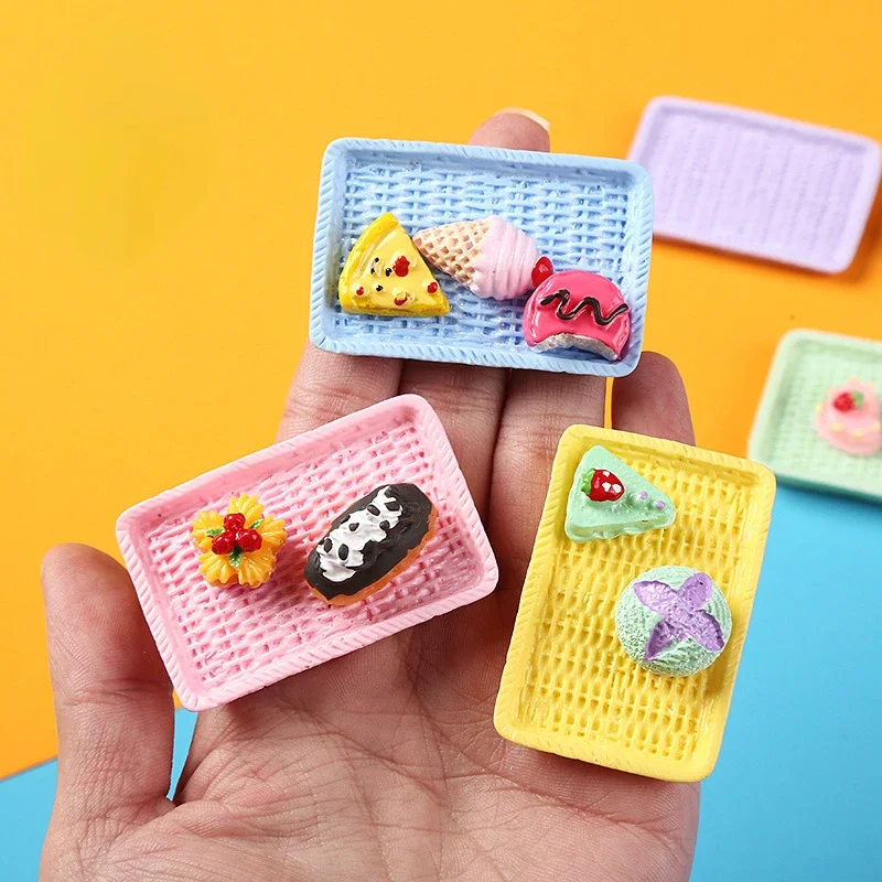10pcs Diy 3D Mini Resin Kawaii Plates for Desserts Miniature Craft Supplies Scrapbooking Cabochons Accessories Material Flatback