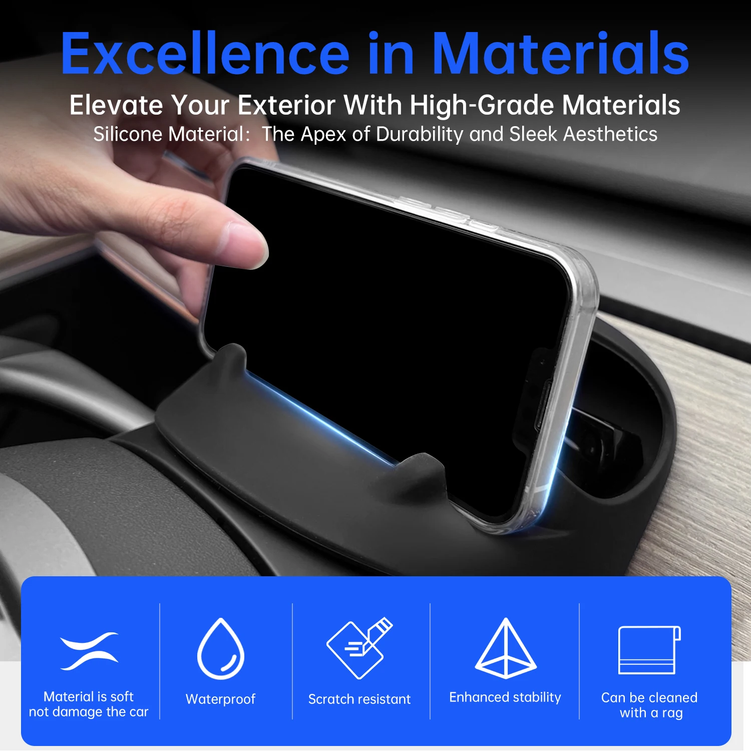 Steering Wheel Front Storage Box For Tesla Model Y/3 Silicone Phone Holder Dashboard Sunglasses Storage Box Car Accessories
