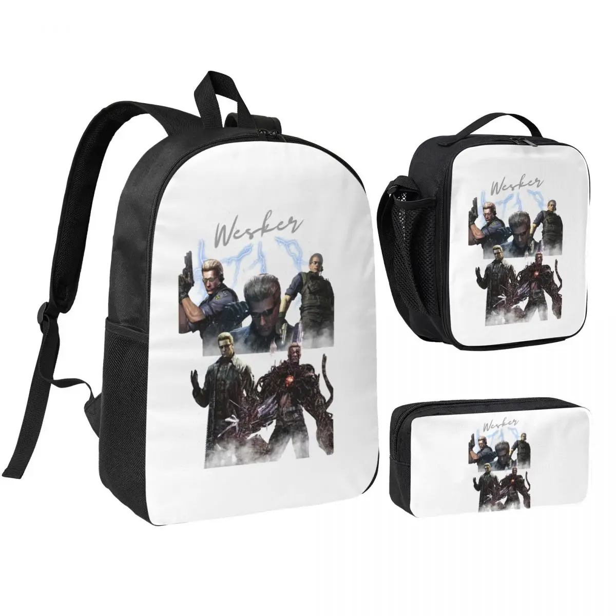 

Albert Wesker Collage Backpack Boys Girls BookBag School Bag Shoulder Bags 3ps Insulated Lunch Bag Pencil Case