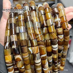 12*12mm Natural Coffee Stripe Agate Cylindrical Shape Bead Round Loose Spacer Beads For Jewelry Making Diy Bracelet Accessories