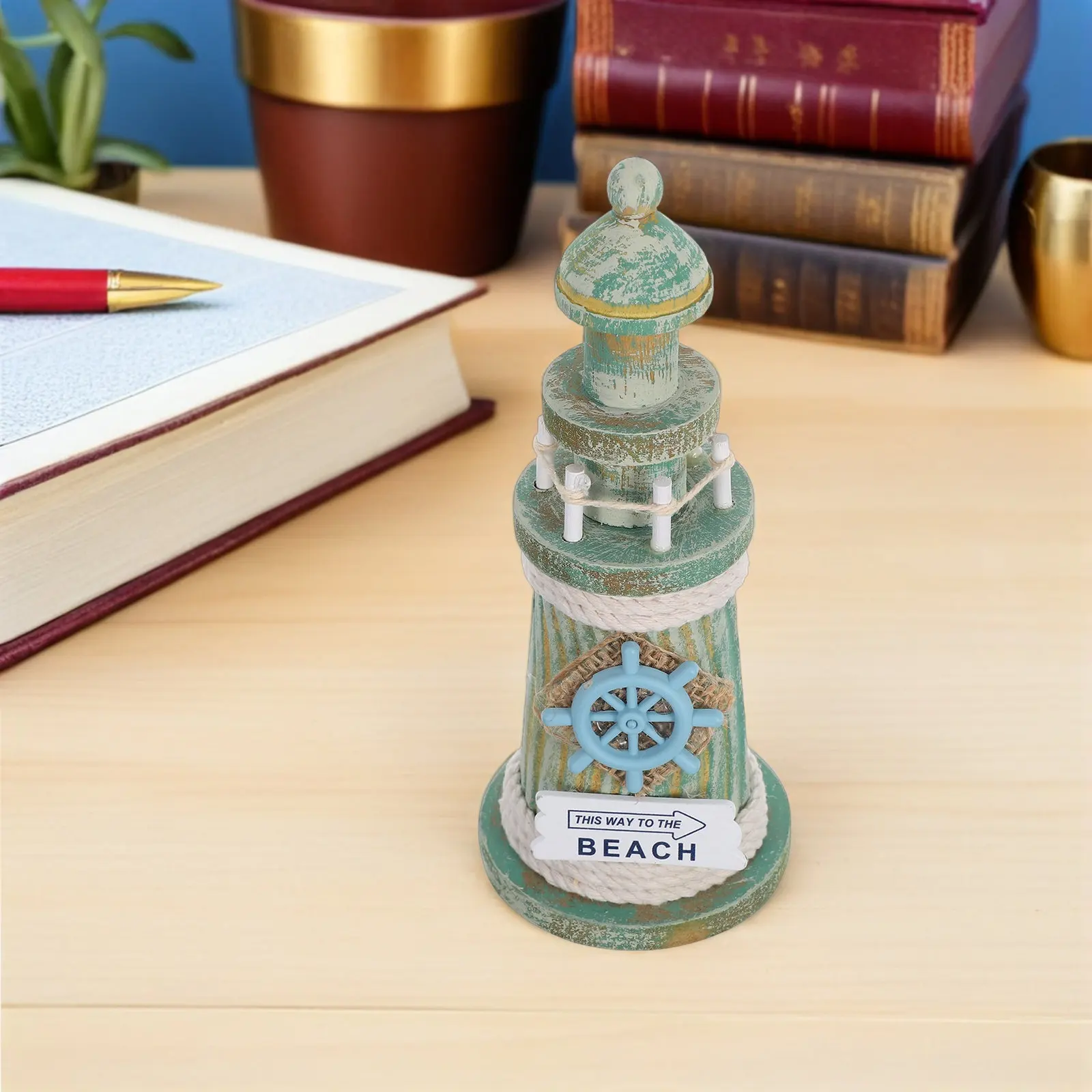 Nautical Wooden Lighthouse Decoration Ocean Inspired Coastal Theme Tabletop Ornament for Beach Themed Home Living Space Bedroom