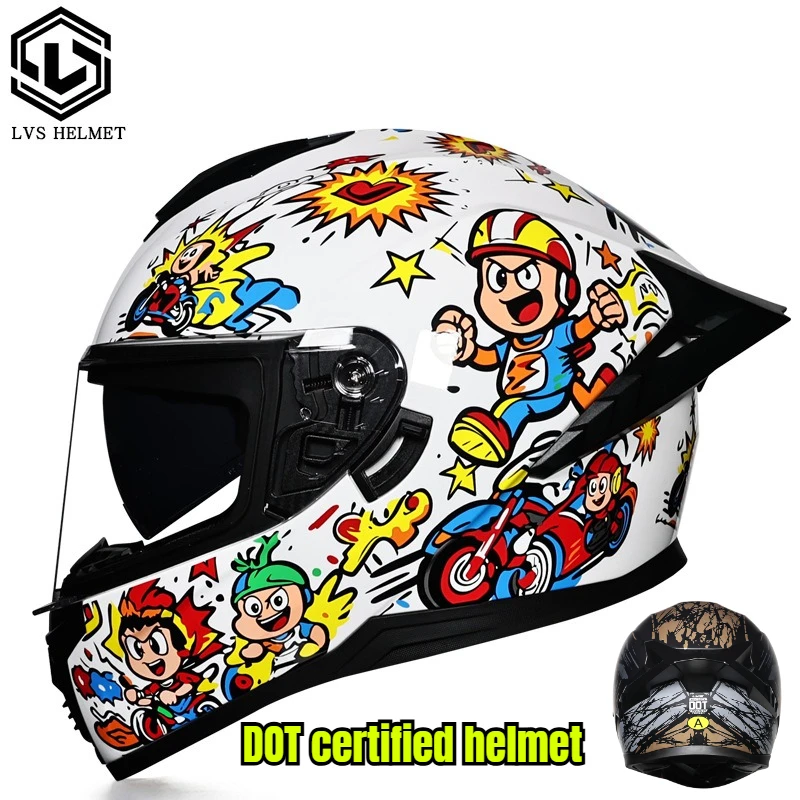 DOT Certified Helmet Anime Cartoon Full Face Motorcycle Helmet Graffiti Printed Street Racing Motorbike Helmet for Adults