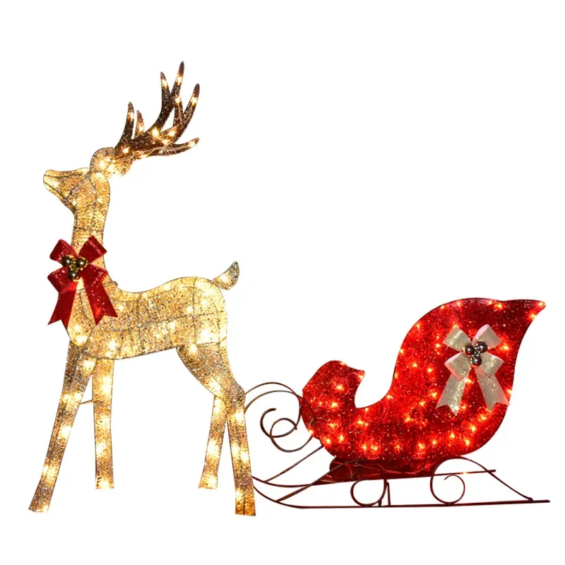 Christmas Party Christmas Decoration Ornaments Foreign Trade Luminous Deer Pull Cart Set Hotel Shopping Mall Window