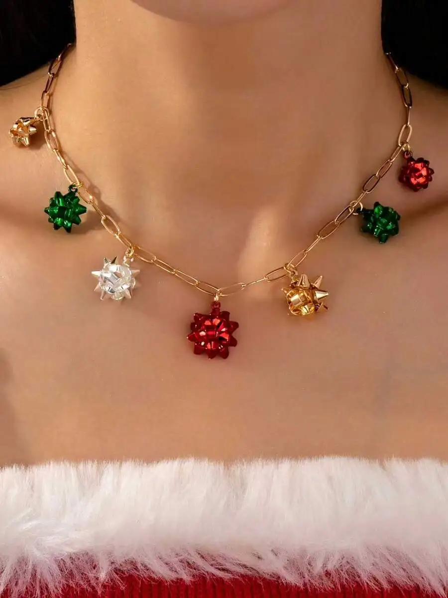 1 collar festivo con temática navideña, collar festivo con colgante navideño, regalo de joyería para madre, esposa, mamá, amigos