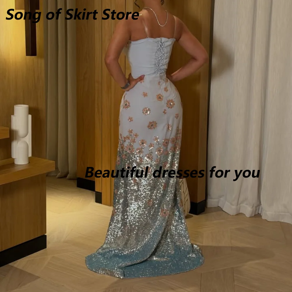 Customized White Jersey Rhinestone Sequin Mother Of The Bride Gown Spaghetti Strap Sweetheart 3D Floral Wedding Guest Maxi Dress