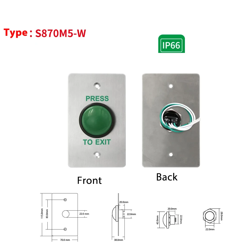 1 Buah Sakelar Luar Ruangan Sakelar Tahan Air Ip66 Kontrol Akses Pintu Otomatis Sakelar Keluar Pelatuk Jogging Panel Baja Tahan Karat 1.8Mm