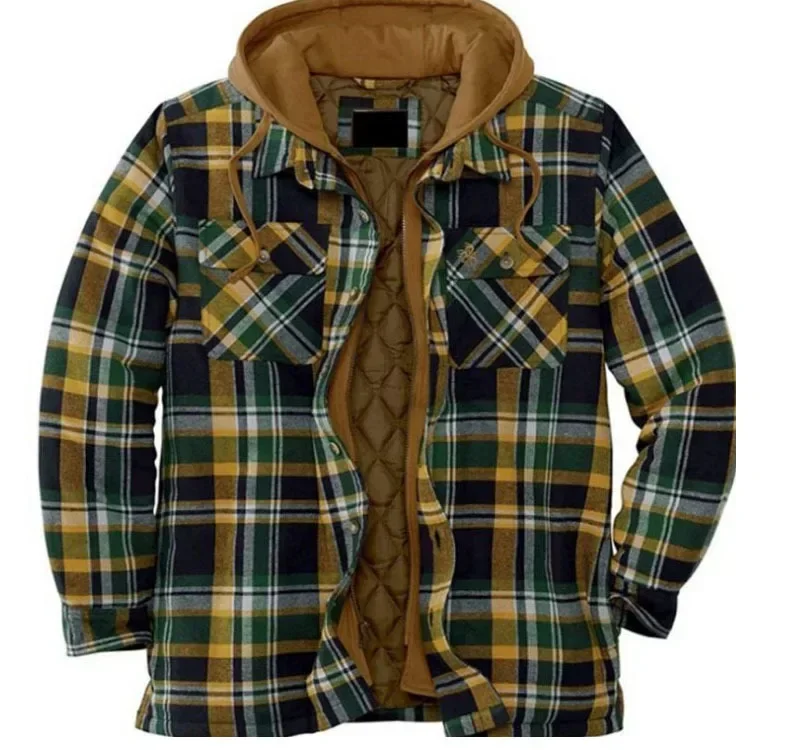 Mens Fleece Lined Flannel Plaid Shirts Jacket Button Down Sherpa Jackets with Hood Long Sleeve Winter Hooded Coats
