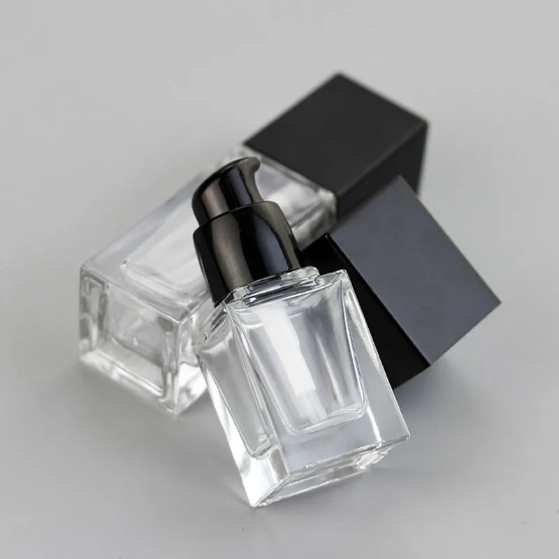 15ml 30ml 40ml Square Liquid Foundation Clear Glass Bottle Essence Emulsion Refillable Bottles Cosmetic Packaging Container