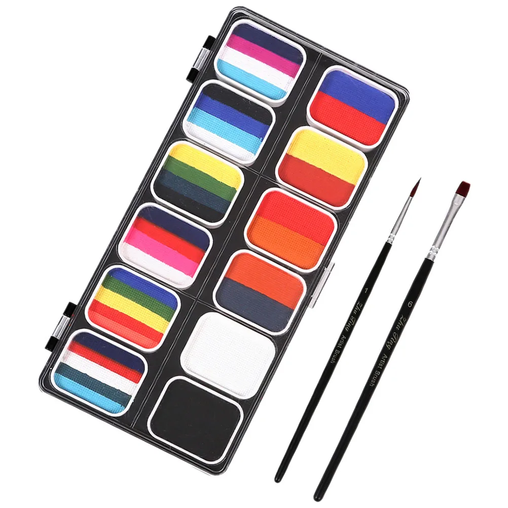 

1 set Washable Face Paints Body for Kids Adults 2 Brushes Halloween Festival Cosplay Makeup Storage Box Safe Easy to