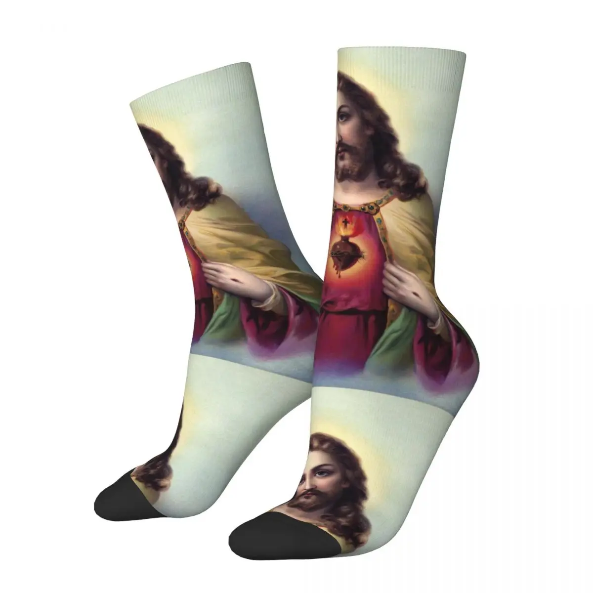 Female Catholic Jesus Christ Socks Comfortable Fashion Sacred heart of Jesus Religious Socks Novelty Merch Middle TubeSocks