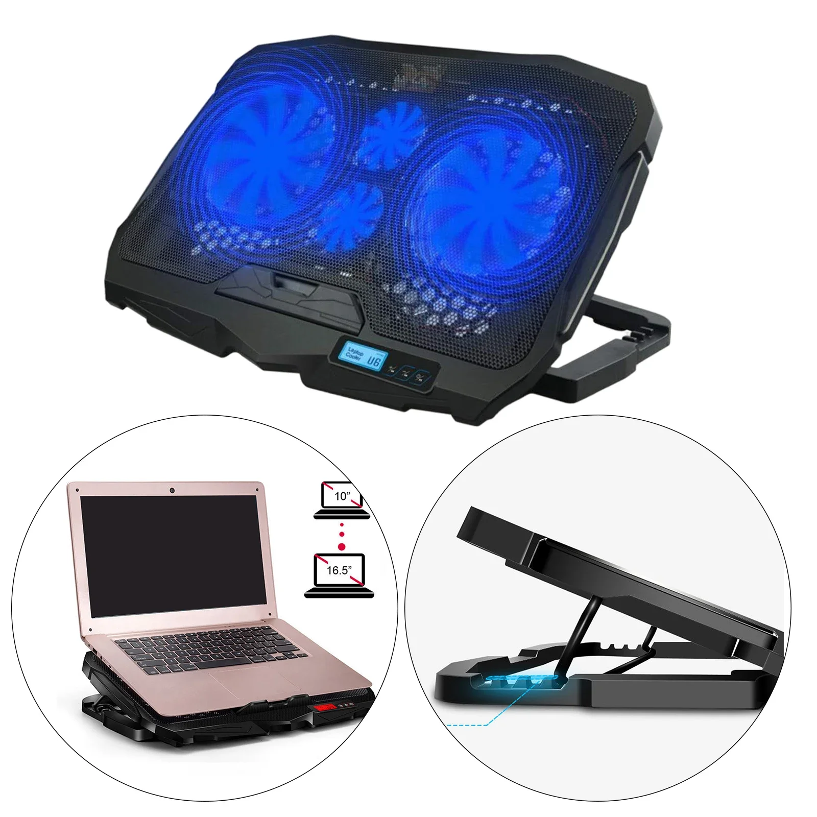 Laptop Cooler Stand Cooling Pad with 6 Fans Wind Speed Adjustable Ergonomic Laptop Holder for 10-16.5