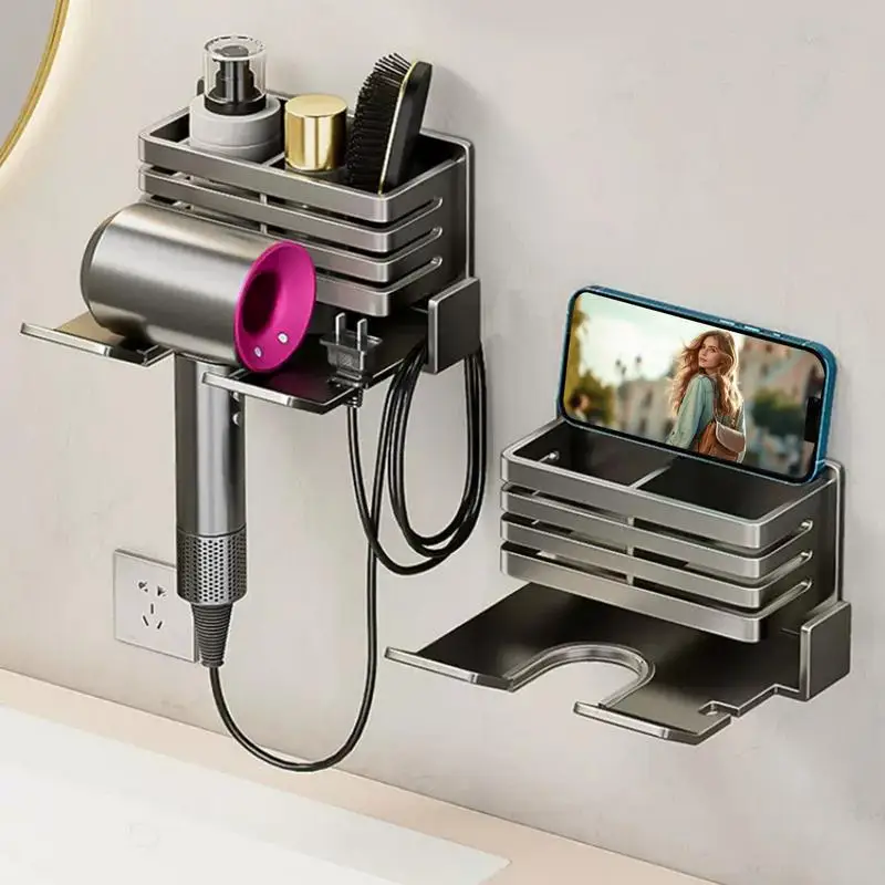 

Bathroom Hairdryer Straightener Stand Hair Dryer Holder Adhesive Hair Dryer Organizer Wall Mounted Dryer Cradle for home hotel