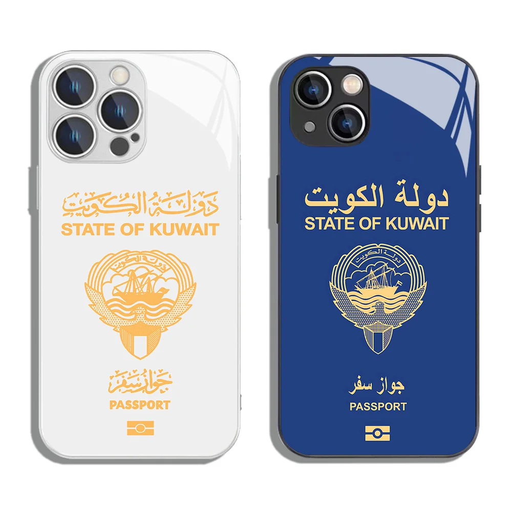 Kuwait Passport Metallic-Color Phone Case For iPhone X XR XS 16 15 14 13 12 Mini 11 Pro Max 7 8 SE20 Plus Glass Hard Cover