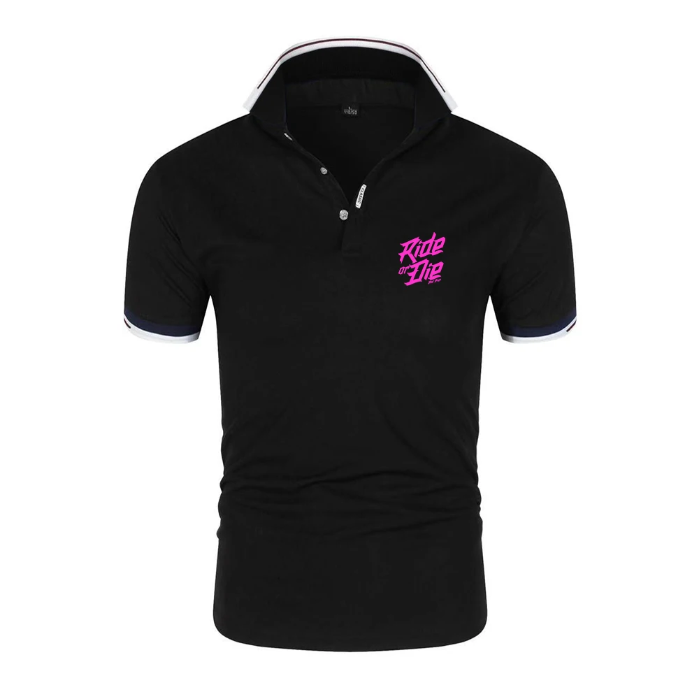 

Мужская футболка-поло из 100% хлопка класса люкс с принтом логотипа Ride or Die Bike, короткий рукав, новинка 2026 года, с воротником, базовая модель